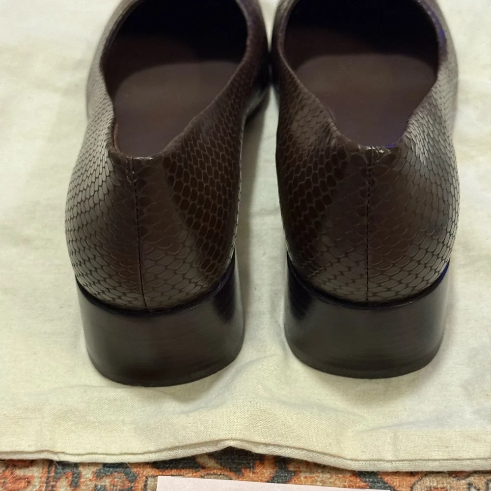Tory Burch Brown Snake-Embossed Logo Ballet Flat